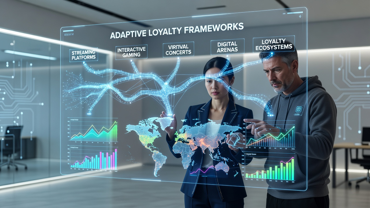 Visualization of data flows linking multiple digital entertainment formats through unified loyalty profiles