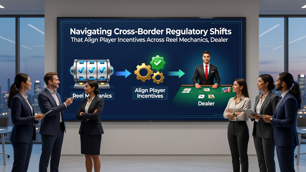 Cross-border regulatory documents adn digital interface mockups illustrating incentive synchronization