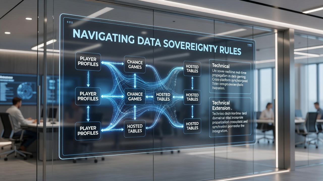 Diagram showing data flows between gaming verticals under sovereignty constraints