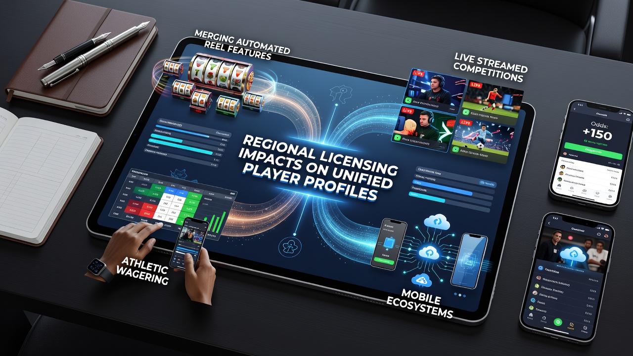 Mobile app interface showing unified player profile across slots, live dealer streams, and sports betting sections