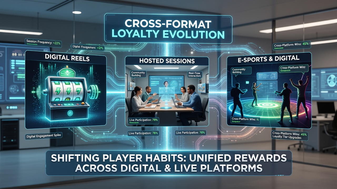 Diagram showing data flows between slot reels, dealer-hosted games, and sports event forecasts within loyalty tiers